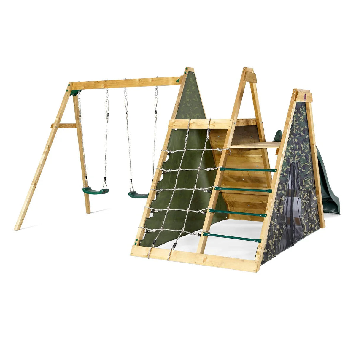 Plum® Climbing Pyramid Playset with Slide and Den with Optional Swing