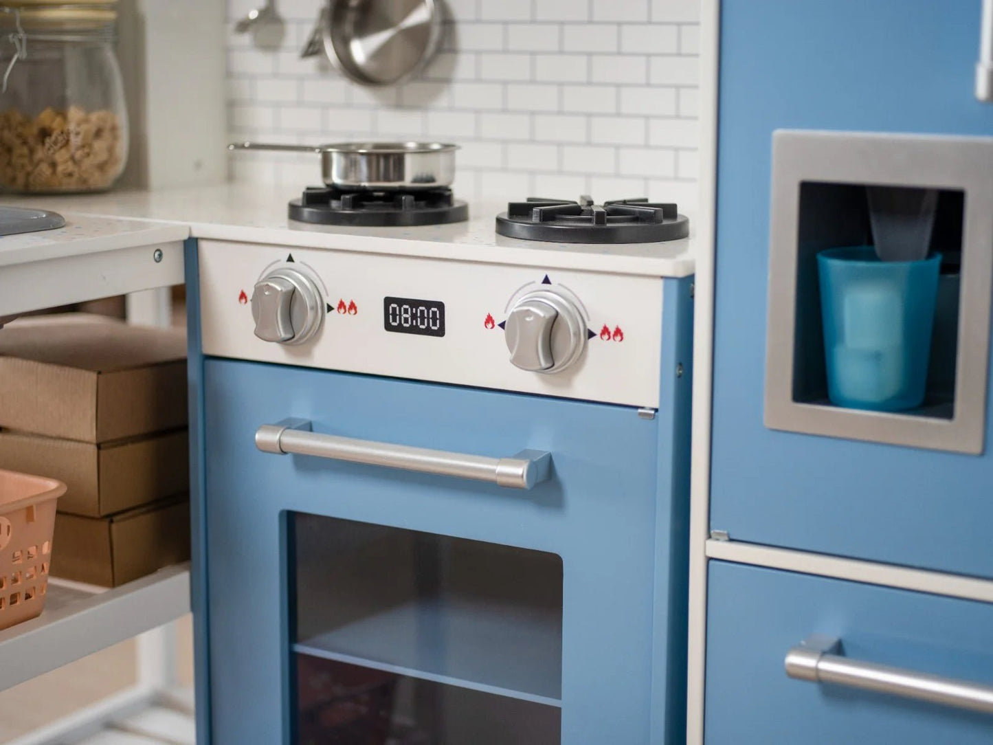 Penne Pantry Wooden Corner Kitchen with Fridge – Berry Blue NEW