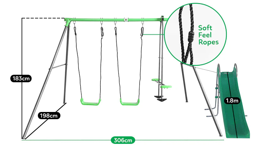 Lifespan Kids Hurley 2 Metal Swing Set with Slippery Slide
