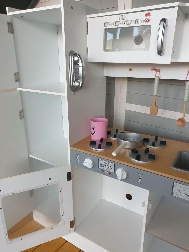 Indoor Large White Wooden Kitchen with Fridge