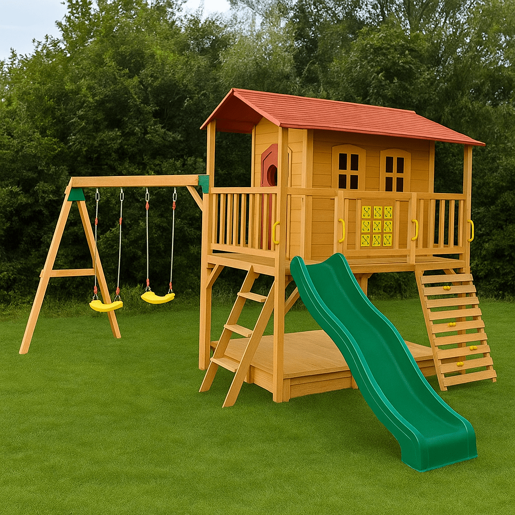 Sweet Shack Cubby House with Sandbox with Swing Set