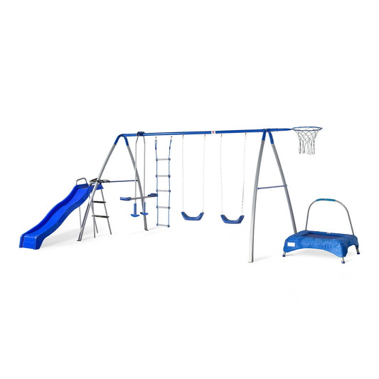 Plum Multiplay Metal Swing Set – Climb, Bounce & Slide (Ages 3+)