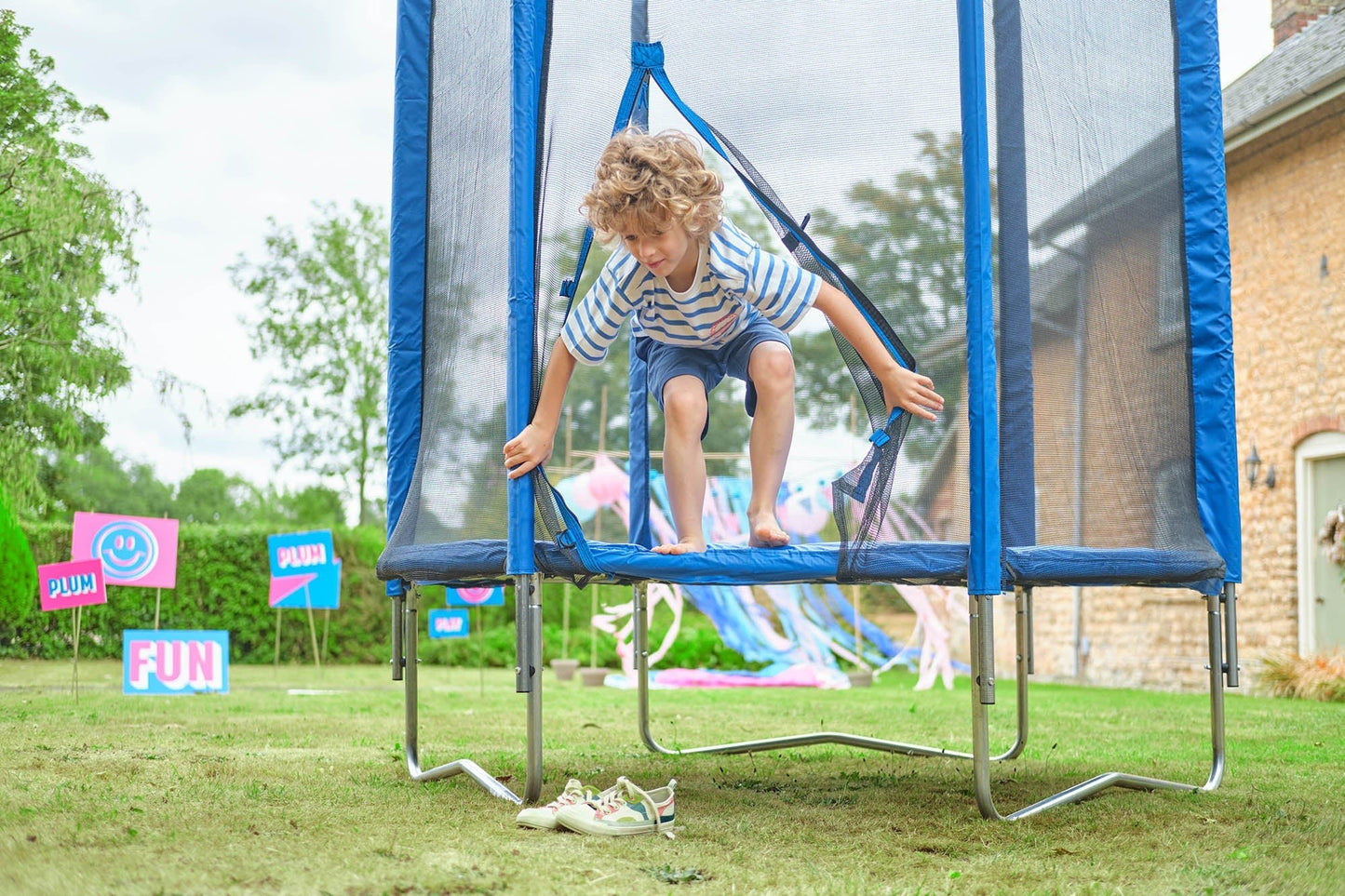 Plum 7ft Junior Jumper Trampoline with Springsafe® Enclosure - Pink & Blue  – Ages 3–7