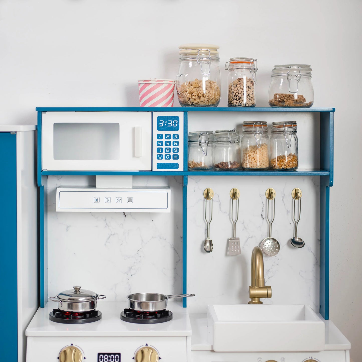 Plum® Bakehouse Traditional Wooden Kitchen with Fridge - Oxford Blue