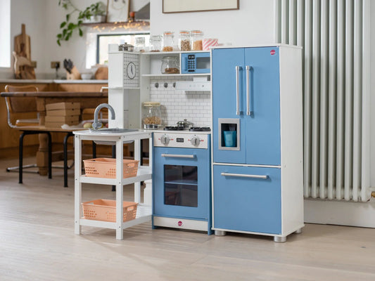 Penne Pantry Wooden Corner Kitchen with Fridge – Berry Blue NEW