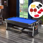 ActiveGo AirShot 4-IN-1 Velvet Cloth Pool Table and Air Hockey Table with Table Tennis and Desktop, Ball and Air Puck Return System and Easy-Flip Design, Full Air Hockey, Billiards Balls and Cues and Table Tennis Bats and Balls Included