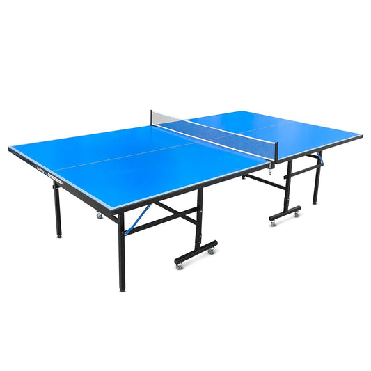 ActiveGo RallyStrike Foldable Steel Framed, Regulation Sized, Outdoor Aluminium Table Tennis Ping Pong Table with Roll Away Design, Bats, Net and Ball Included