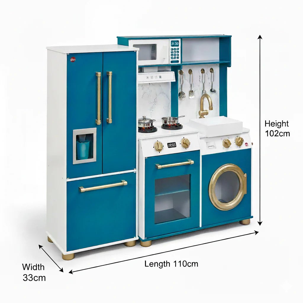 Plum® Bakehouse Traditional Wooden Kitchen with Fridge - Oxford Blue