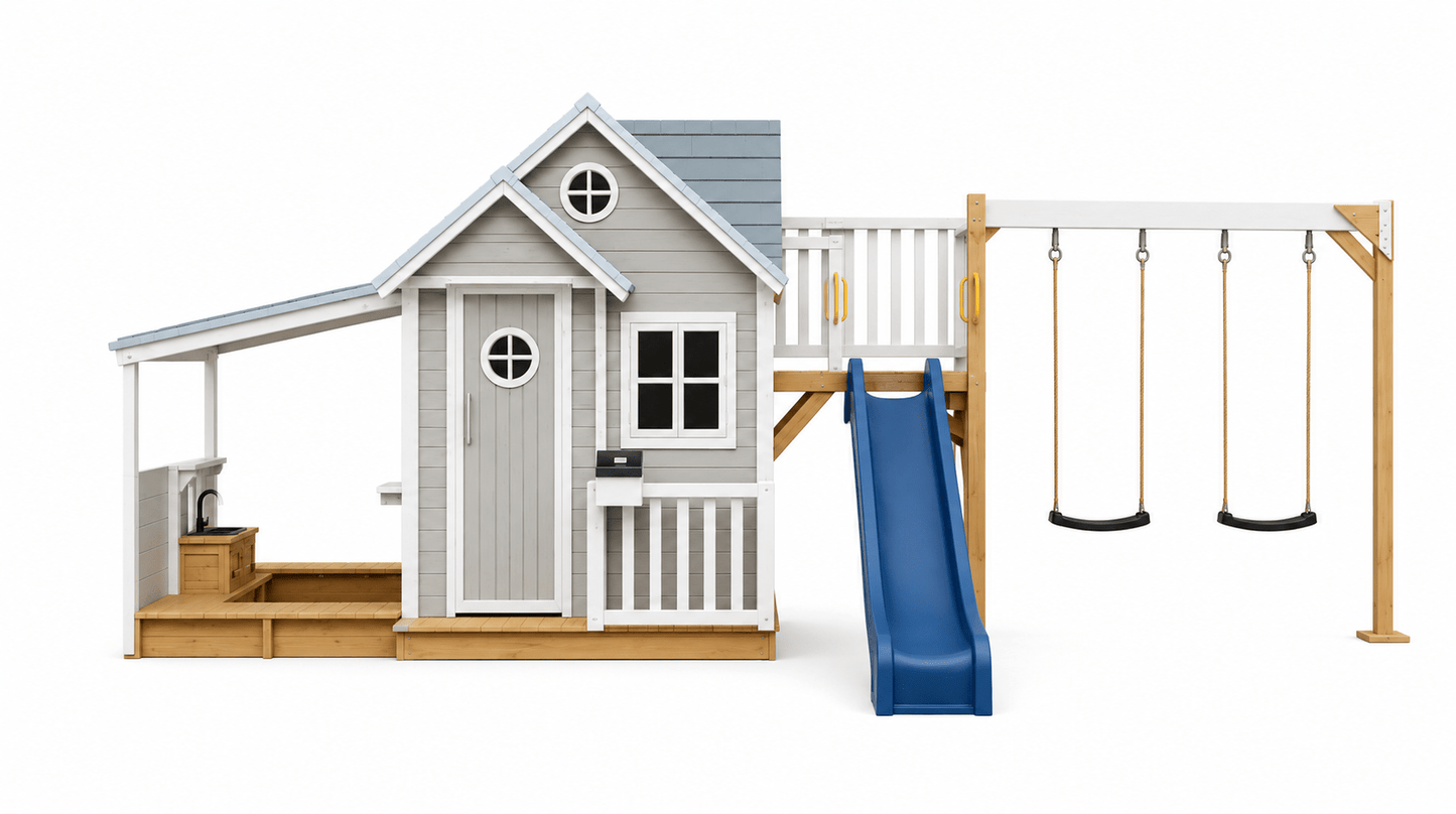 Jolly Shack Cubby House with Mud Kitchen & Swing Set