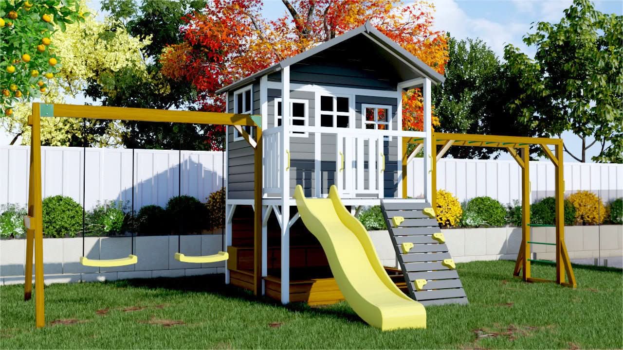 Caboodle Shack with Mud Kitchen, Monkey Bars & Swing Set