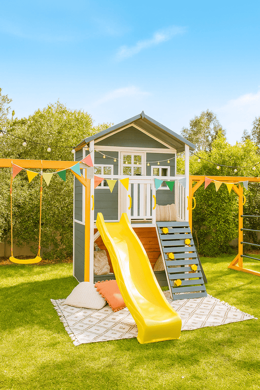 Caboodle Shack with Mud Kitchen, Monkey Bars & Swing Set