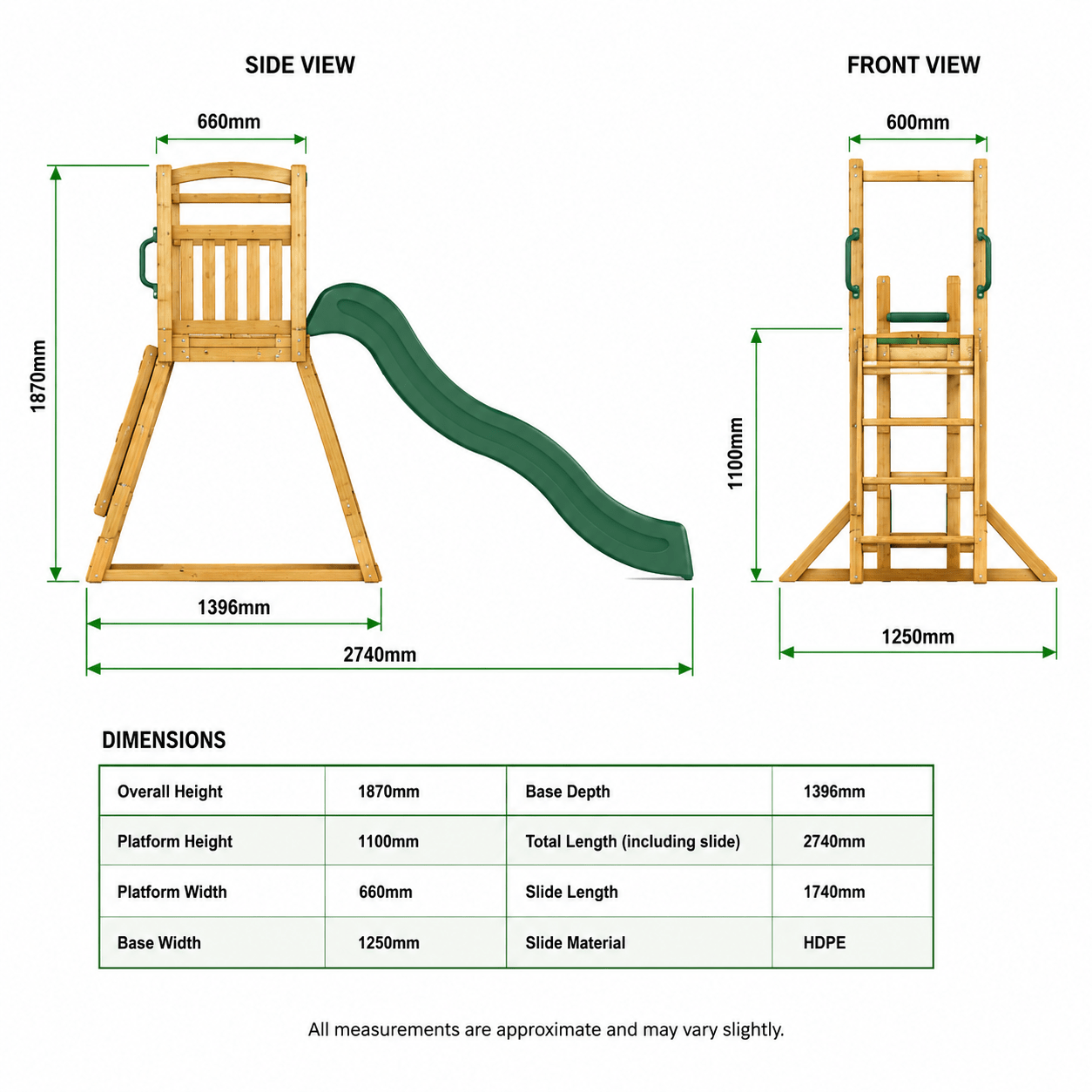 Pool Slide 2.2m with Wooden Frame - Choose your colour slide