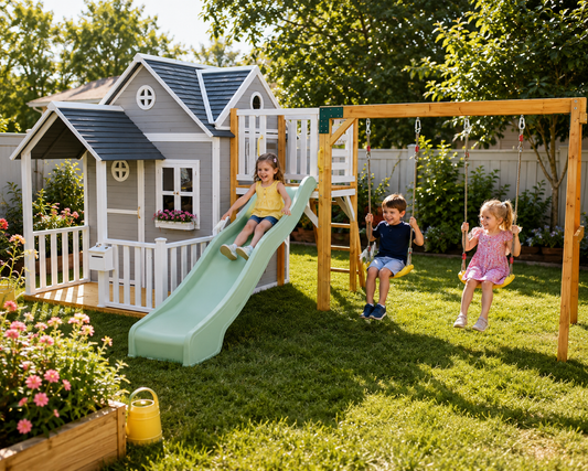 Jolly Shack Cubby House with Swing Set