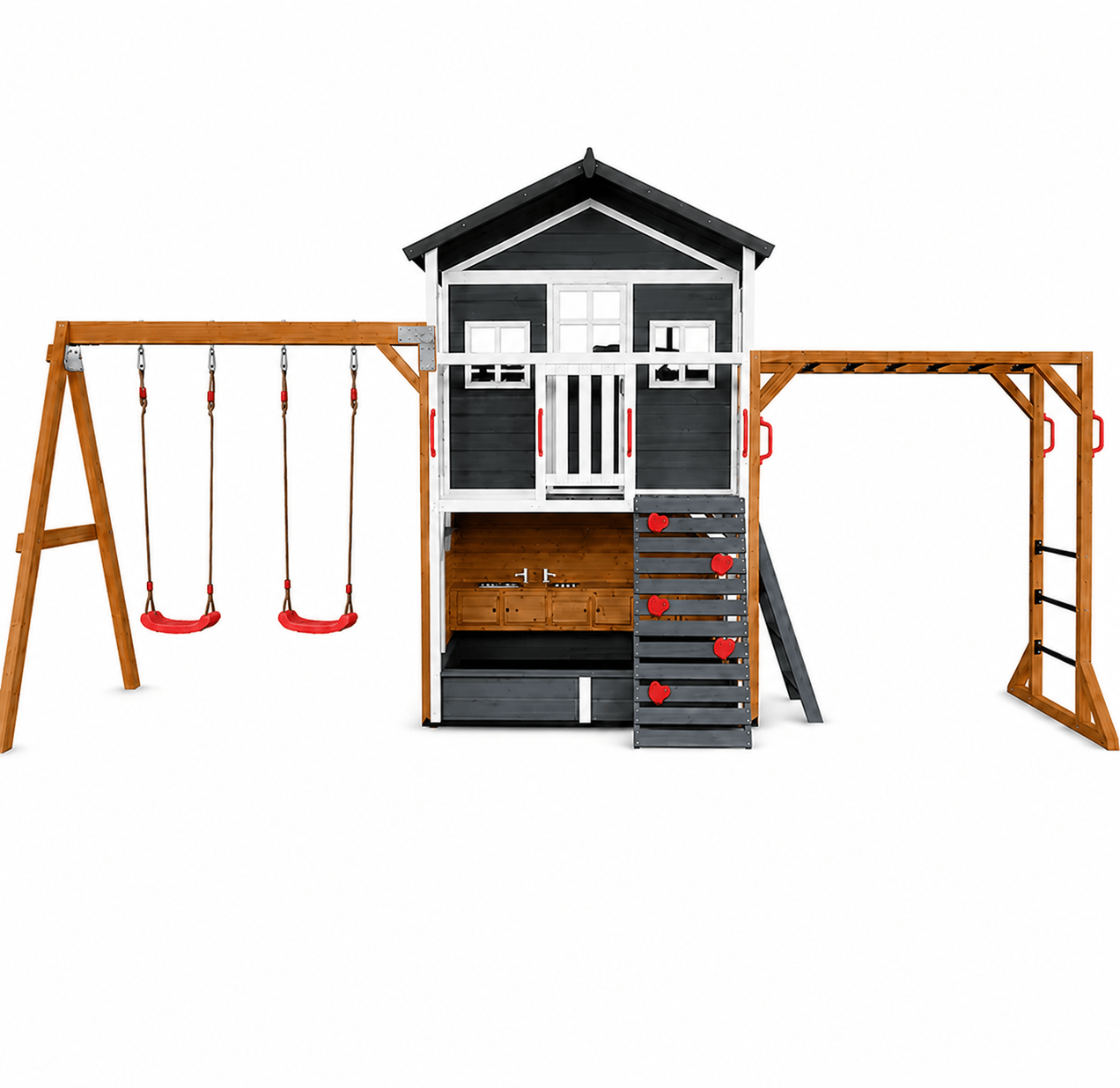 Caboodle Shack with Mud Kitchen, Monkey Bars & Swing Set