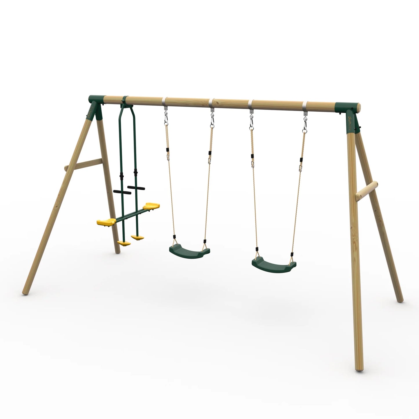 Plum® Colobus Wooden Garden Swing Set - Double Swing & Glider - Green