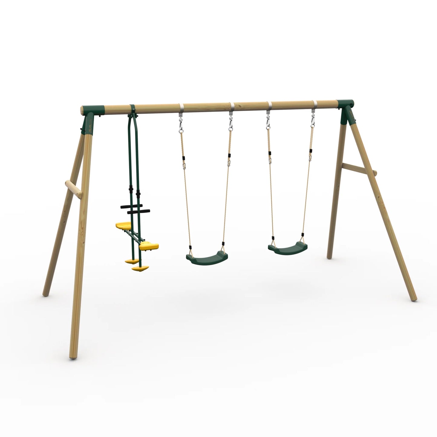 Plum® Colobus Wooden Garden Swing Set - Double Swing & Glider - Green