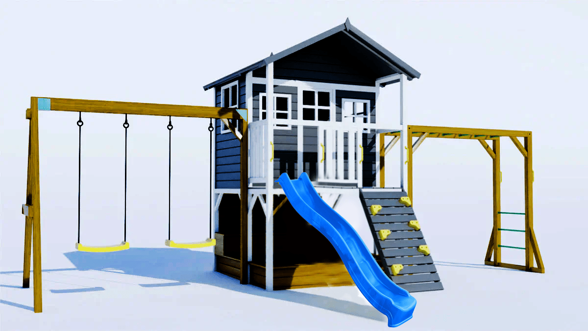 Caboodle Shack with Mud Kitchen, Monkey Bars & Swing Set