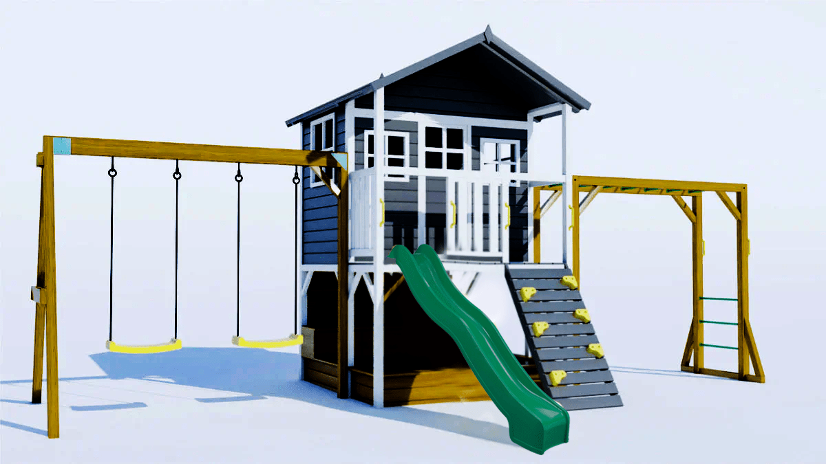 Caboodle Shack with Mud Kitchen, Monkey Bars & Swing Set