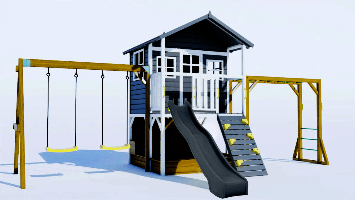Caboodle Shack with Mud Kitchen, Monkey Bars & Swing Set