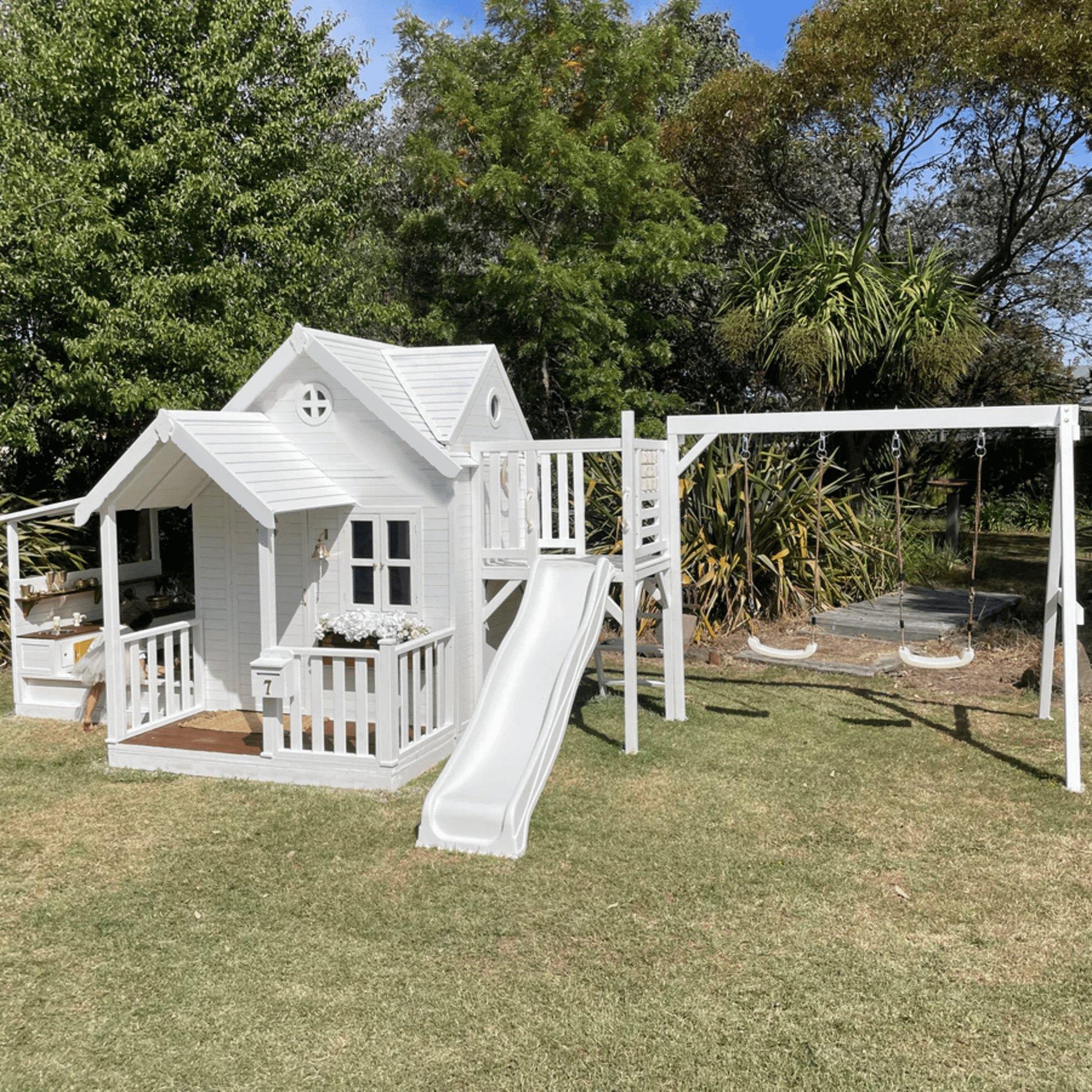 Buy The Jolly Shack Cubby House with Mud Kitchen Swing Set