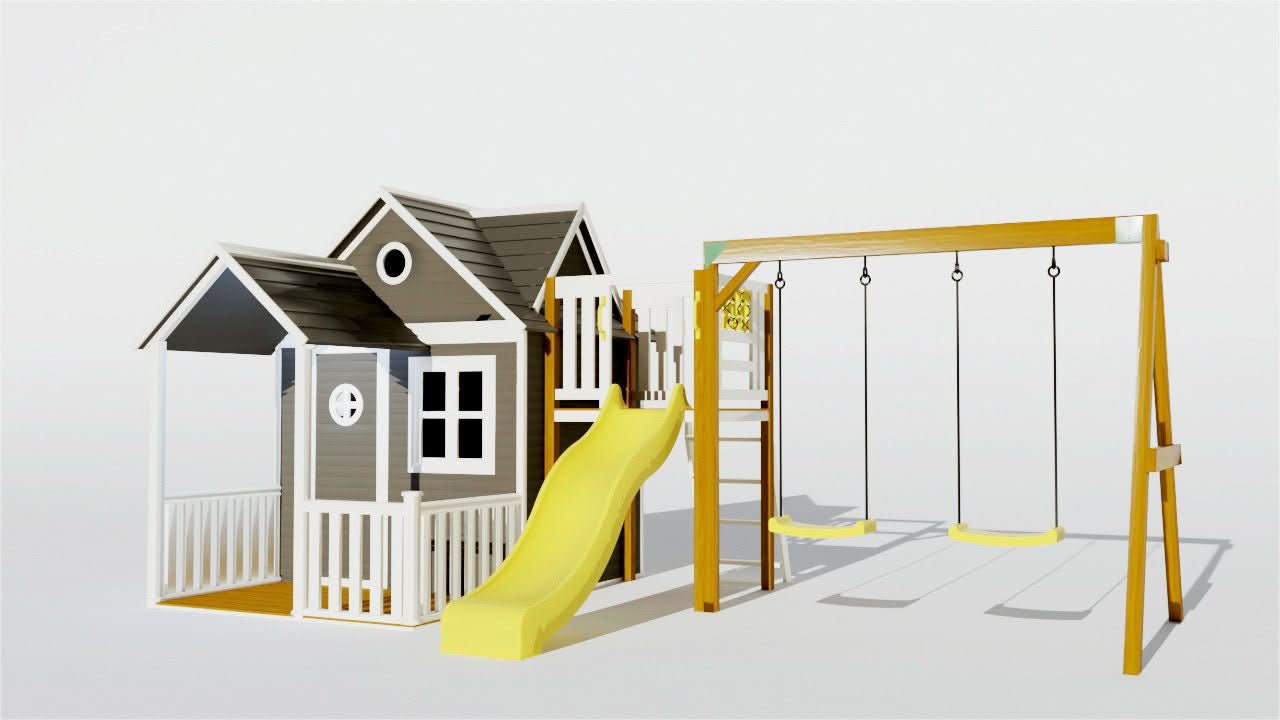 Jolly Shack Cubby House with Mud Kitchen & Swing Set