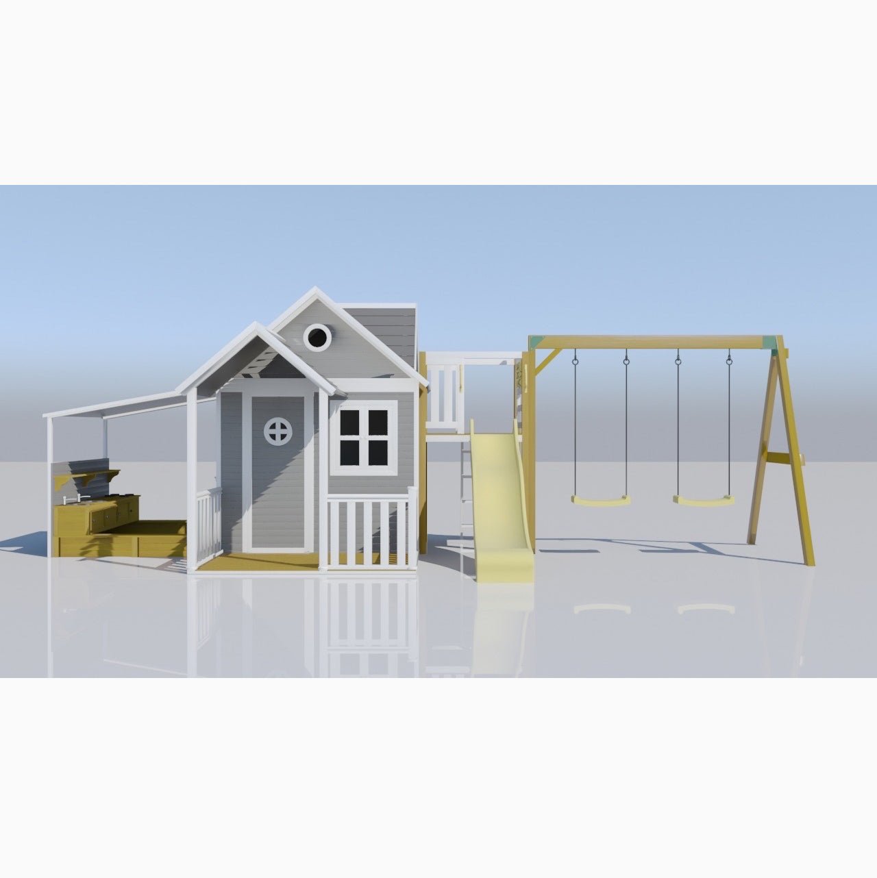 Jolly Shack Cubby House with Mud Kitchen & Swing Set