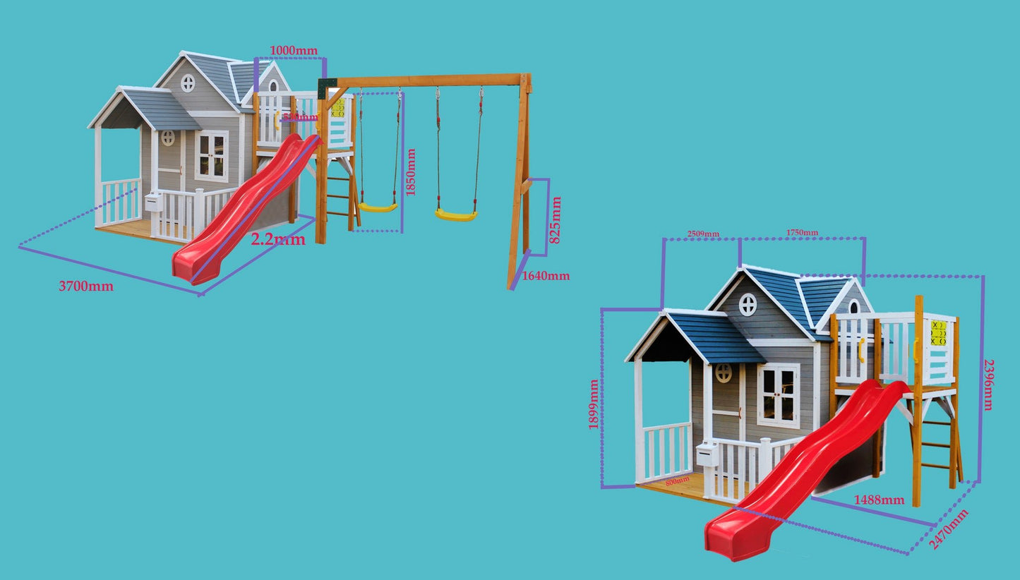 PREORDER Jolly Shack Cubby House with Mud Kitchen & Swing Set
