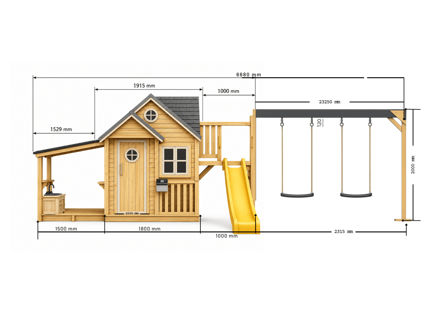 Jolly Shack Cubby House with Mud Kitchen & Swing Set