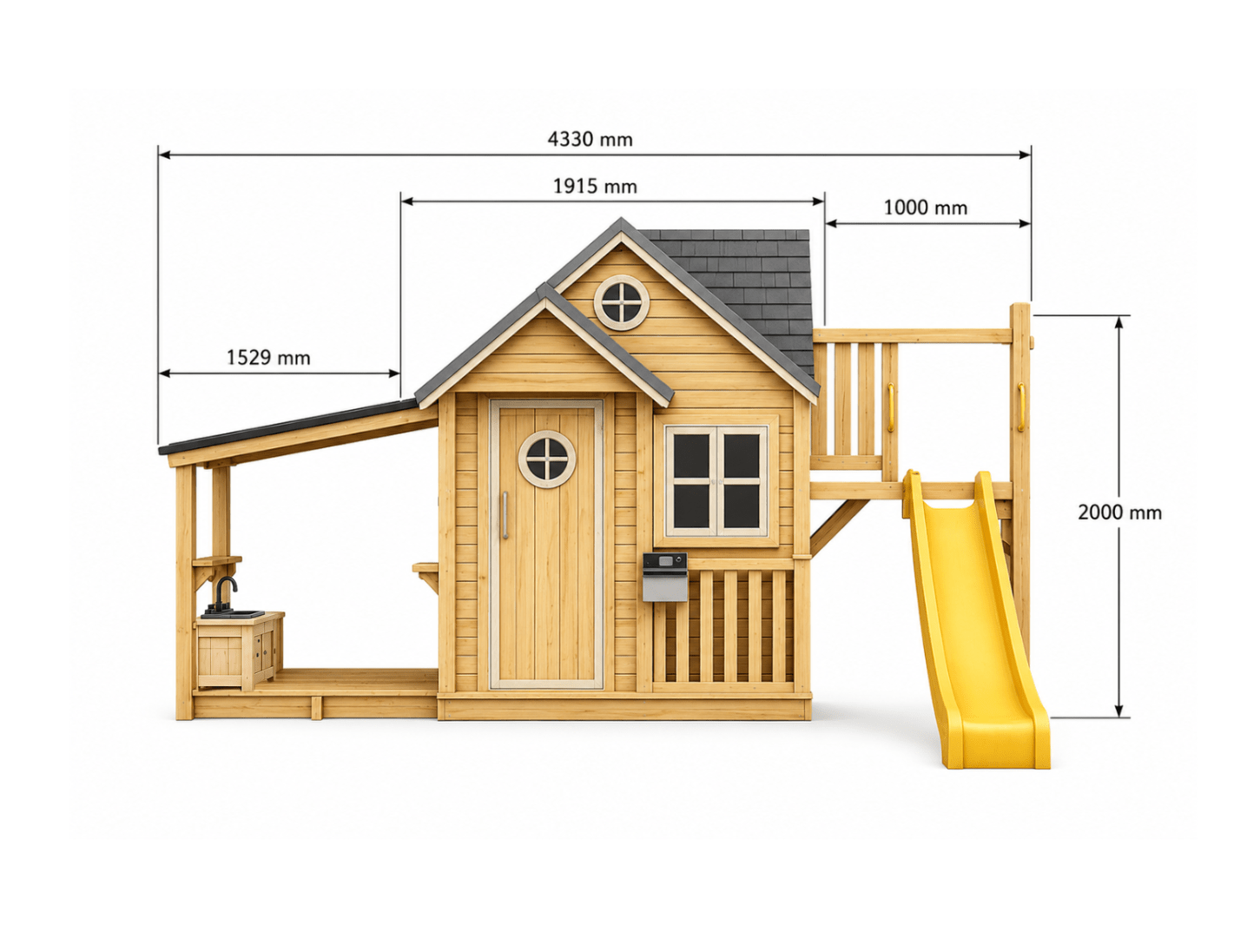 Jolly Shack Cubby House with Mud Kitchen & Swing Set