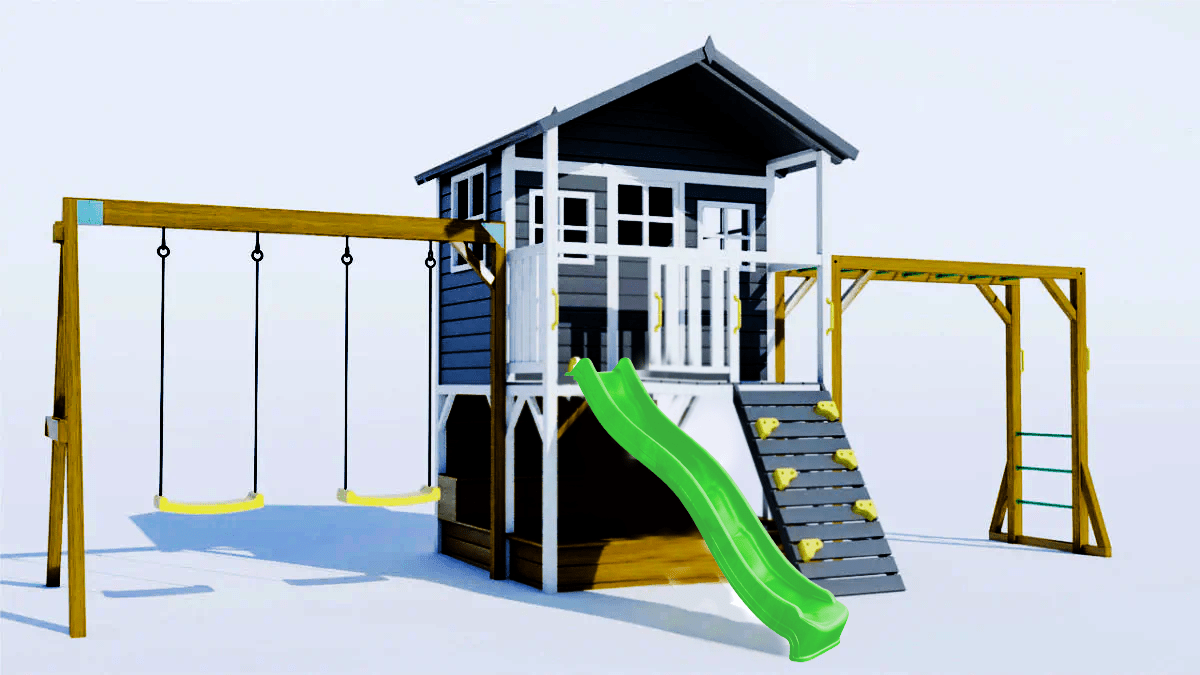 Caboodle Shack with Mud Kitchen, Monkey Bars & Swing Set