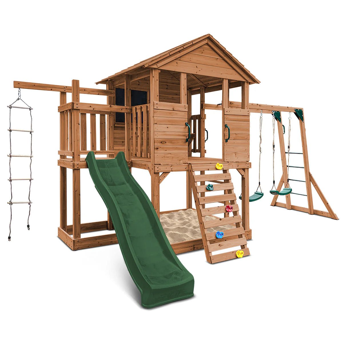 Kingston Cubby House, Monkey Bars & Swing Set with 2.2m Slide (All Colour Variants)