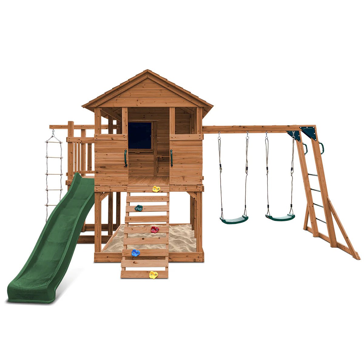 Kingston Cubby House, Monkey Bars & Swing Set with 2.2m Slide (All Colour Variants)