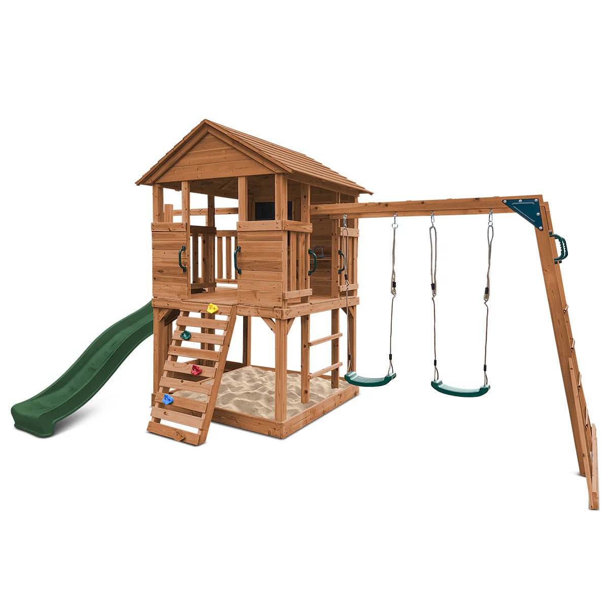 Kingston Cubby House, Monkey Bars & Swing Set with 2.2m Slide (All Colour Variants)