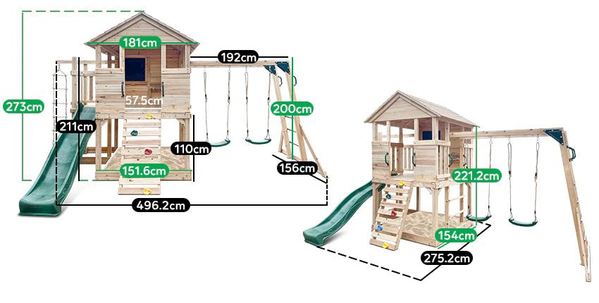 Kingston Cubby House, Monkey Bars & Swing Set with 2.2m Slide (All Colour Variants)