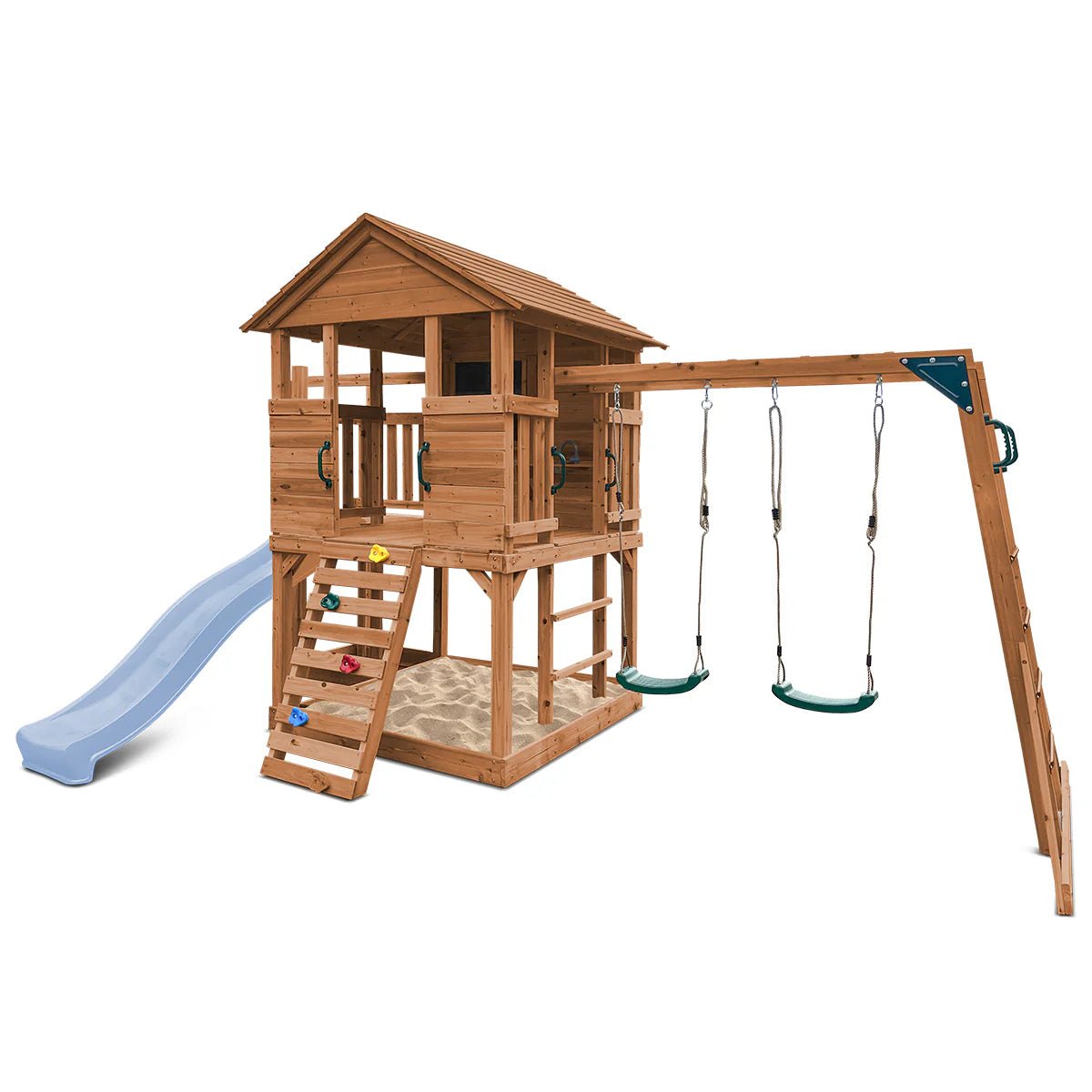 Kingston Cubby House, Monkey Bars & Swing Set with 2.2m Slide (All Colour Variants)