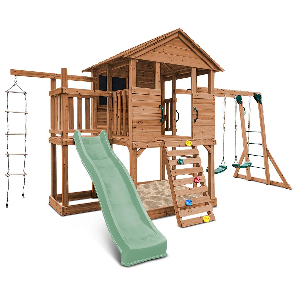 Kingston Cubby House, Monkey Bars & Swing Set with 2.2m Slide (All Colour Variants)