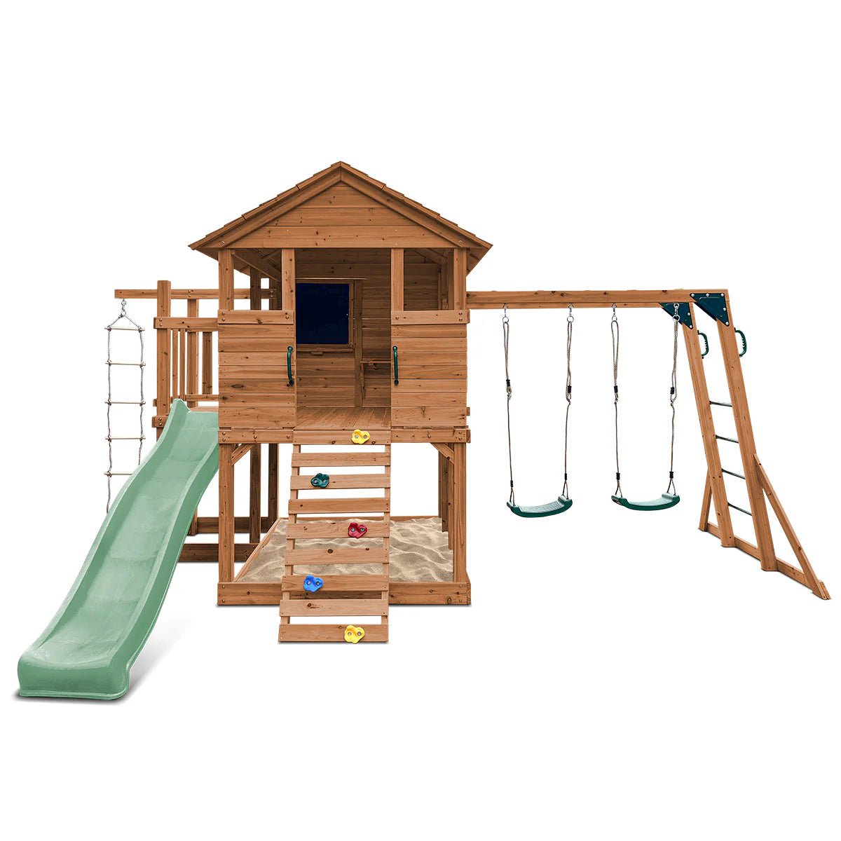 Kingston Cubby House, Monkey Bars & Swing Set with 2.2m Slide (All Colour Variants)