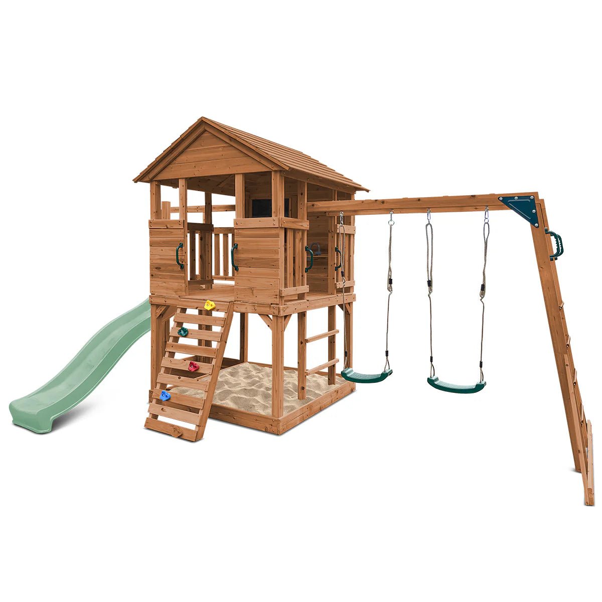 Kingston Cubby House, Monkey Bars & Swing Set with 2.2m Slide (All Colour Variants)