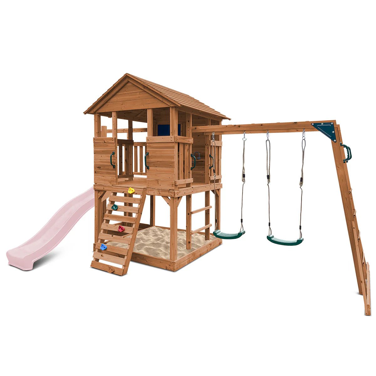 Kingston Cubby House, Monkey Bars & Swing Set with 2.2m Slide (All Colour Variants)