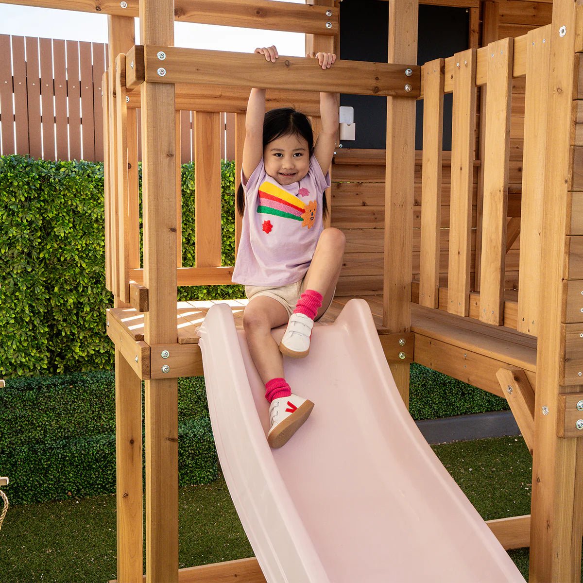 Kingston Cubby House, Monkey Bars & Swing Set with 2.2m Slide (All Colour Variants)