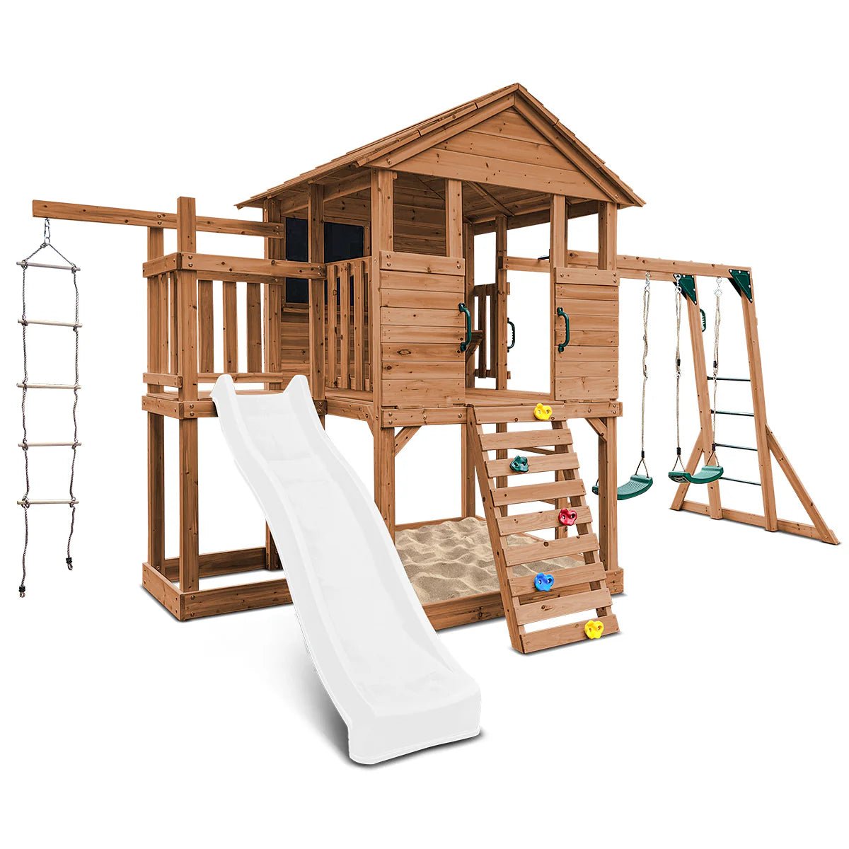 Kingston Cubby House, Monkey Bars & Swing Set with 2.2m Slide (All Colour Variants)