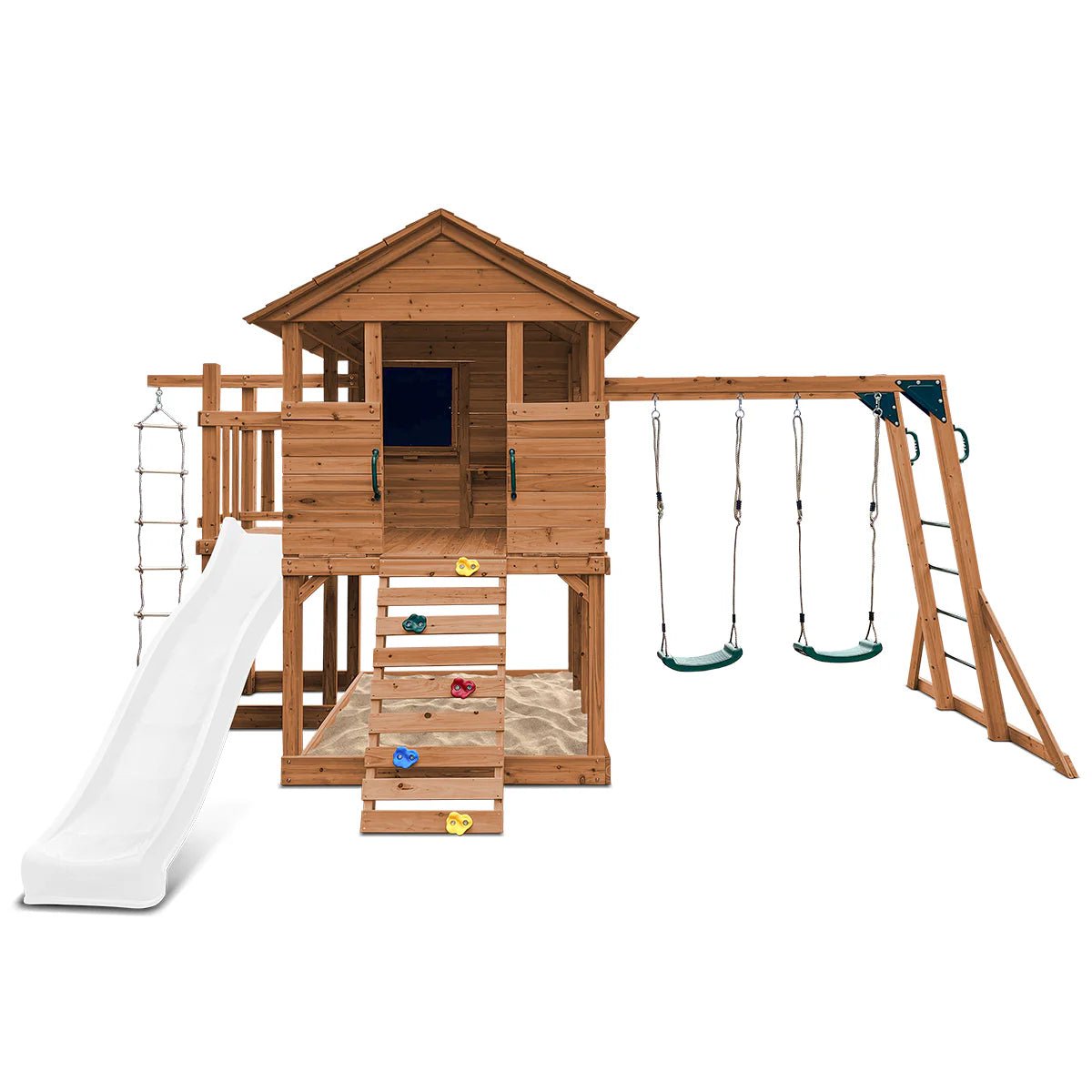 Kingston Cubby House, Monkey Bars & Swing Set with 2.2m Slide (All Colour Variants)
