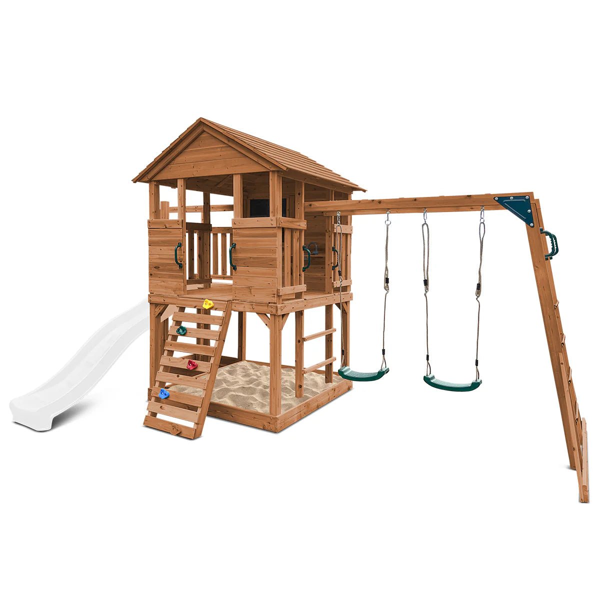 Kingston Cubby House, Monkey Bars & Swing Set with 2.2m Slide (All Colour Variants)