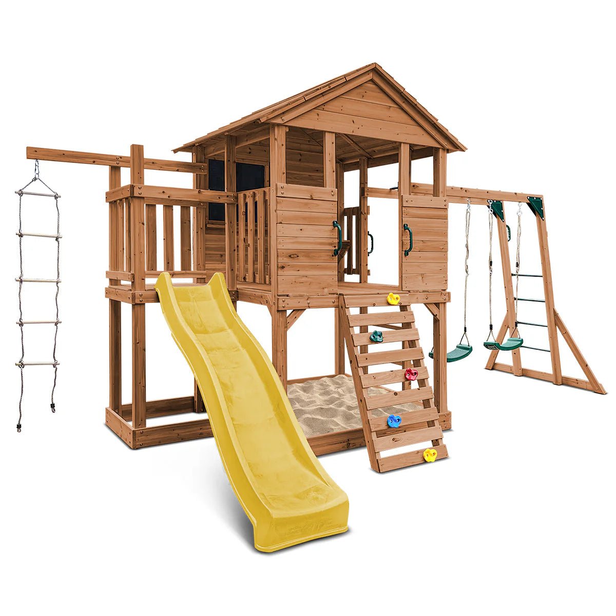 Kingston Cubby House, Monkey Bars & Swing Set with 2.2m Slide (All Colour Variants)