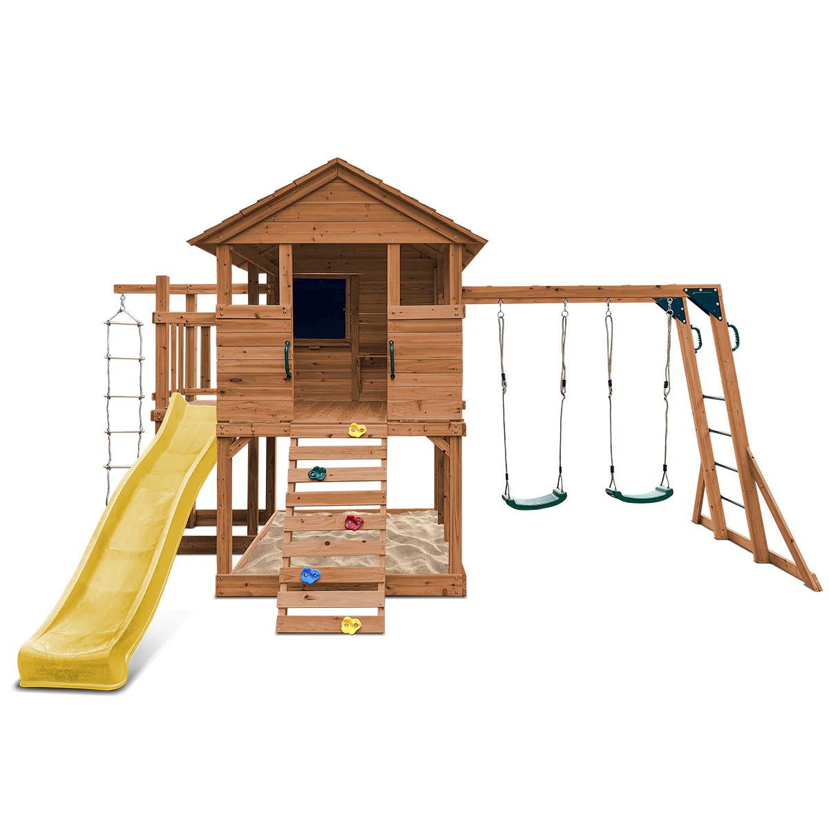 Kingston Cubby House, Monkey Bars & Swing Set with 2.2m Slide (All Colour Variants)