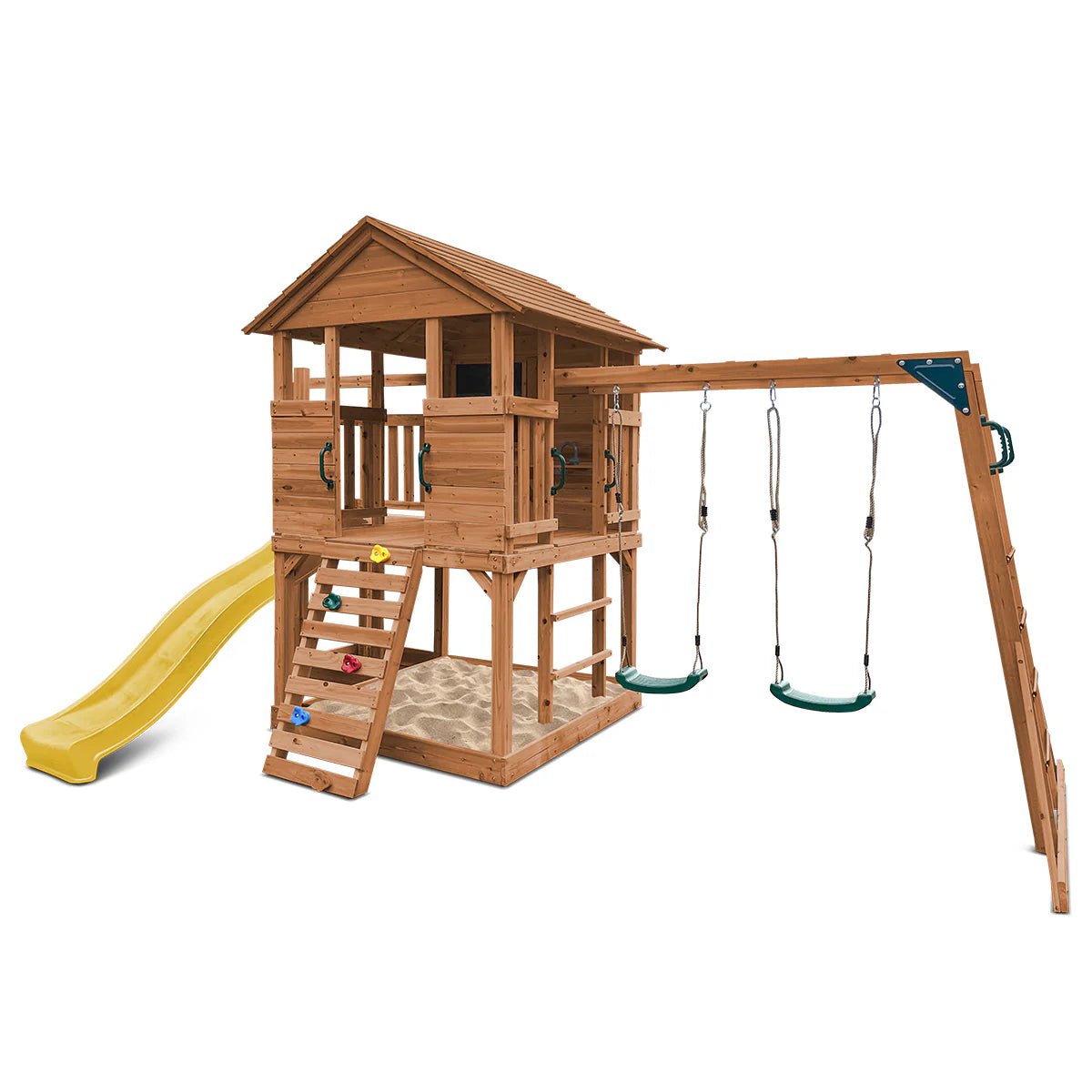 Kingston Cubby House, Monkey Bars & Swing Set with 2.2m Slide (All Colour Variants)