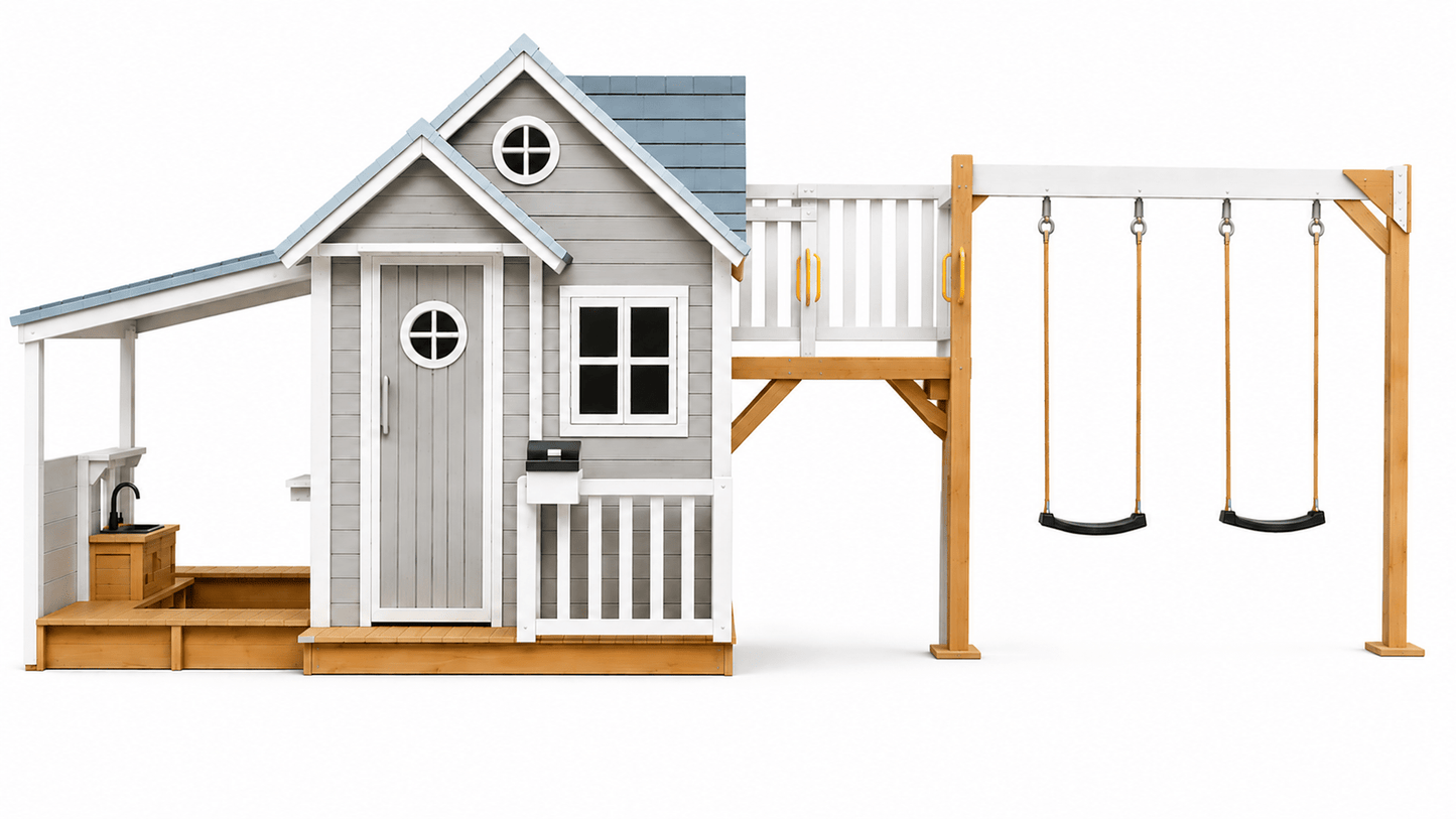 Jolly Shack Cubby House with Mud Kitchen & Swing Set