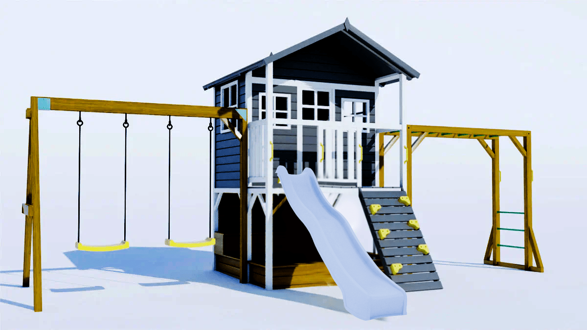 Caboodle Shack with Mud Kitchen, Monkey Bars & Swing Set