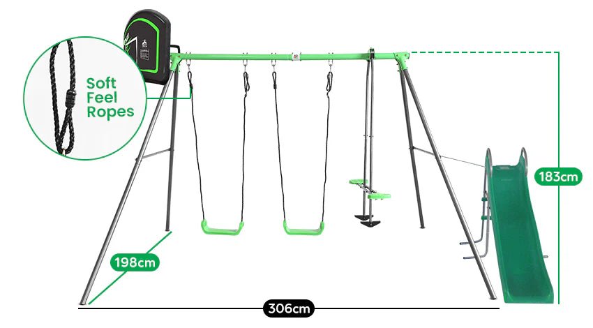Lifespan Kids Hurley 2 Metal Swing Set with Slippery Slide