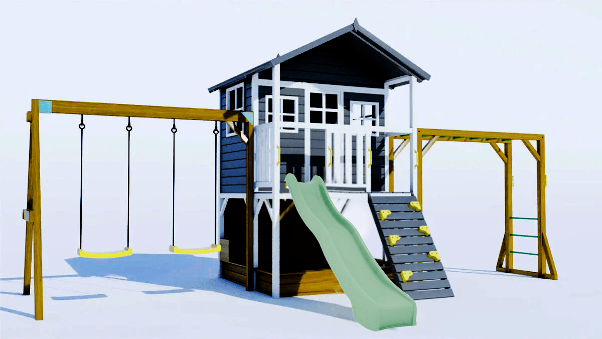 Caboodle Shack with Mud Kitchen, Monkey Bars & Swing Set